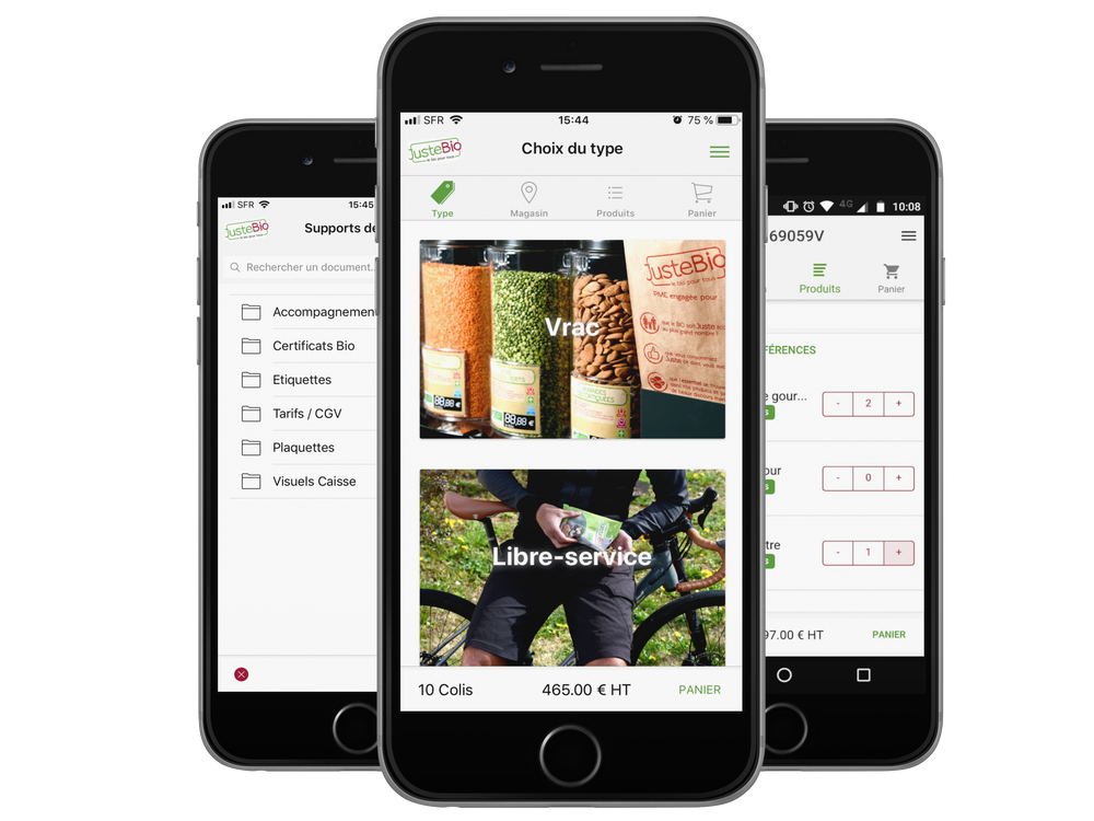 Cas clients JusteBio Application mobile prise de commande